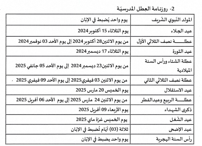 موعد عطلة نصف الثلاثي الأول للسنة 2024-2025 في تونس