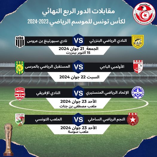 مقابلات دور ربع نهائي كأس تونس للموسم الرياضي 2023 - 2024